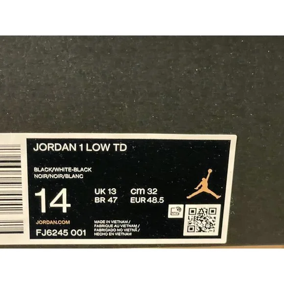 Nike Jordan 1 Low TD Football Cleats Black FJ6245-001 Men's Size 14 US